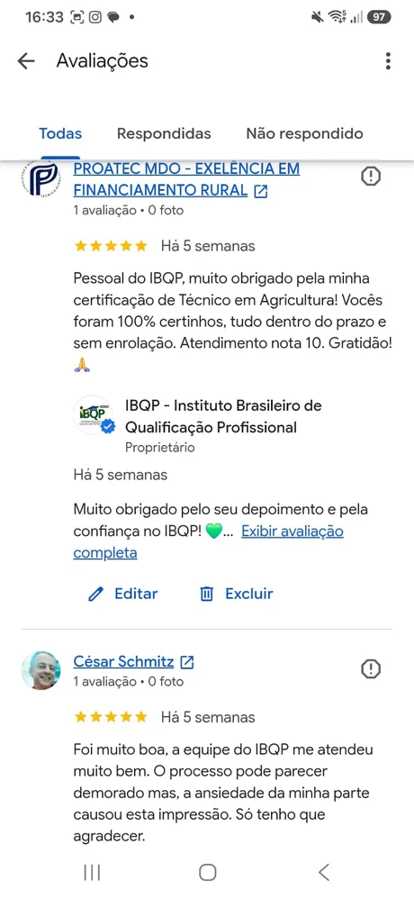 Avaliação 5 estrelas de aluno no Google